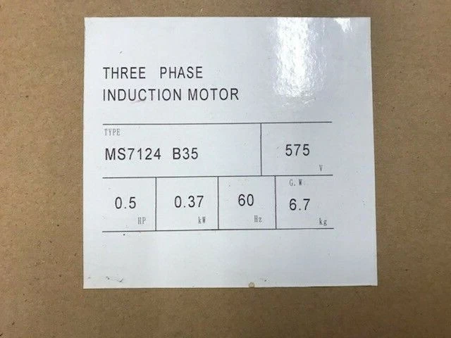 MS7124 B35, .5HP, .37KW, 1700rpm, 575 VOLTS, 3 Ph, 60HZ, TEFC, EMD MOTOR - Image 4 of 4