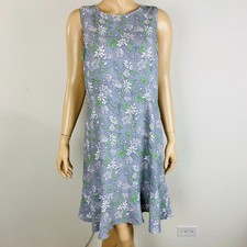 Ann Taylor LOFT Gray Floral Print Fit & Flare Summery Dress Peplum Hem Petite 12
