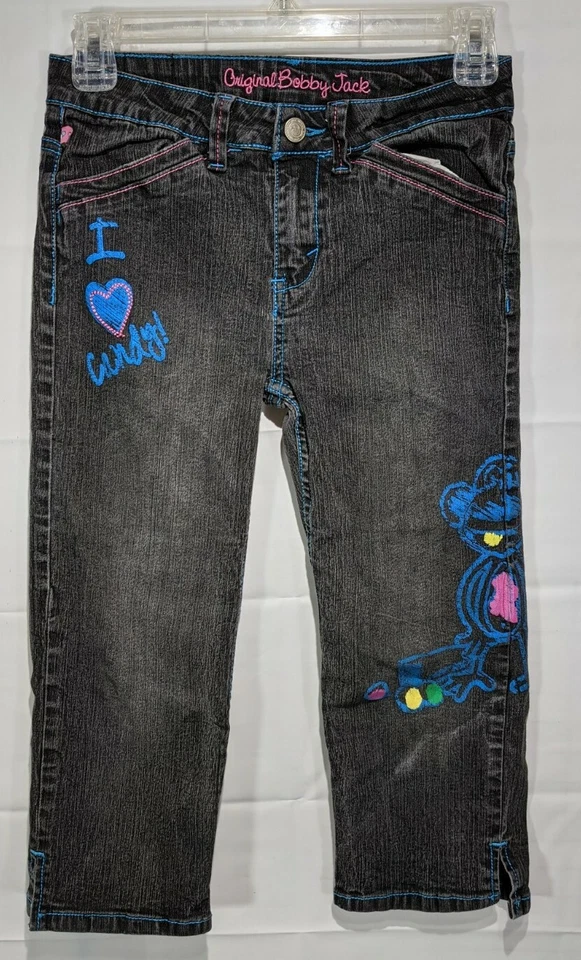 原装 BOBBY JACK 女孩黑色涂鸦标准版型直筒牛仔裤 12 码 — 第 2/4 张图片