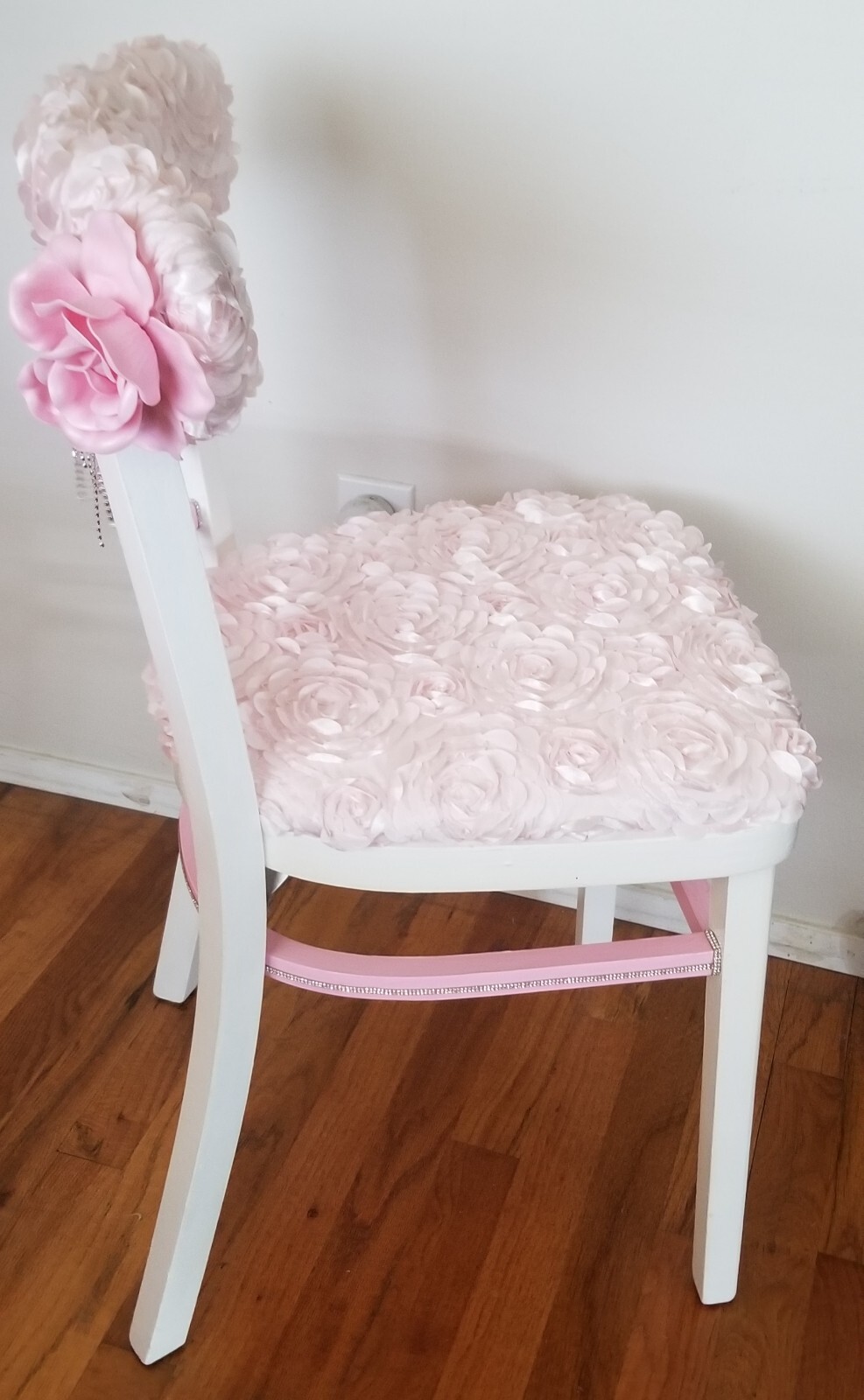 Hand Decorated Chair Pink Fabric Seat and Back Recycled/Repurposed Furniture