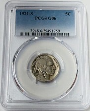 1921 S Buffalo Nickel PCGS G6 Tough Date Buffalo