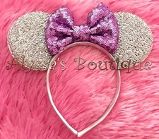 Minnie Mouse Ears Headband Silver Purple Bow Birthday Party Favors Cute Dress Up