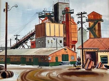 Antique Industrial Painting Wpa American Regionalism Factory NEW YORK Latham