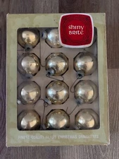 Vintage Shiny Brite Christmas Glass Ornaments Gold 1965 Box of 12 Original Box