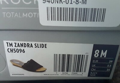 Rockport Women's Total Motion Zandra Leather Slide Sandals Black Size 8M