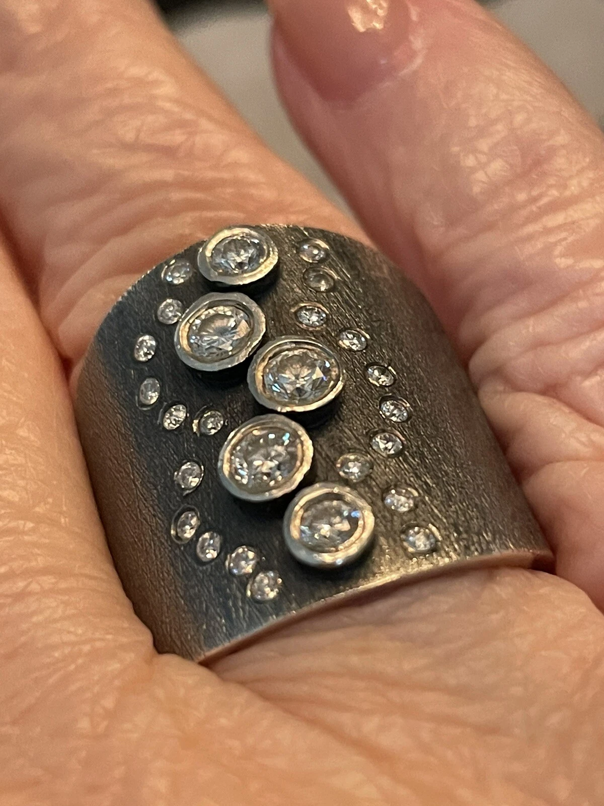 Gorgeous Rene Escobar Adelle oxydized diamond cigar ring. Size 6.5 Retail $2375