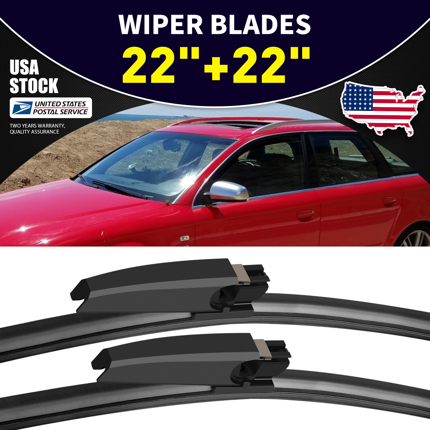 22+22 Inch Front Windshield Wiper Blades Set - 2 Durable Rubber Wiper Blades