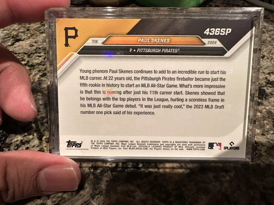 2024 Topps Now #436SP Paul Skenes All Star Game Short Print SP RC Rainbow Foil - Image 2 of 3