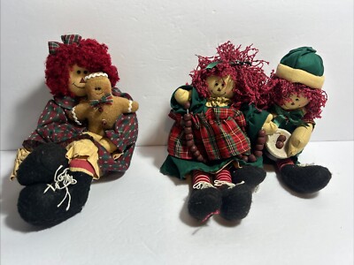 Raggedy Ann and Andy Clone Shelf~Tree Ornament Sitters Vintage Gingerbread Man