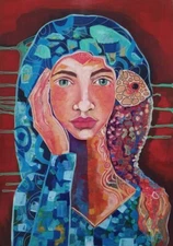 Acrylic on cardboard MABEL TEY cuban art 50x35cm Serie: "Peses*