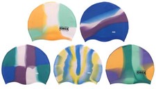 CHEX Strong Silicone Abstract Adults Swimming Hat Blue Pink Purple White Yellow