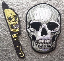Skull on Knife  Large SKULL Slasher iron on Embroidered Patches Horror 4 3/4"