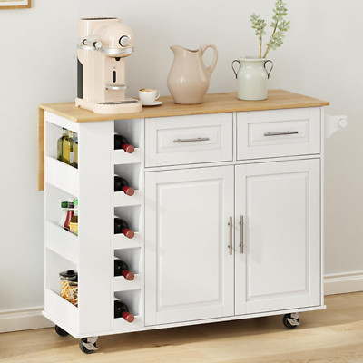 Multi-Functional Kitchen Island Mobile Cart with 2 Door Cabinet,Two Drawers,Spic