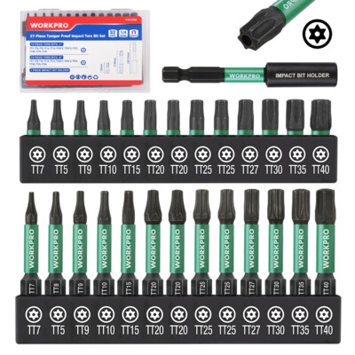 WORKPRO 27PC Impact Torx Bit Set 1/4'' Hex-Shank (TT7-TT40) W/1''&2'' Long Star Bit
