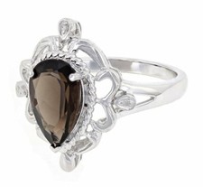 925 Sterling Silver 3ct Pear Shape Smoky Quartz Diamond Filigree Ring Sizes 6-10