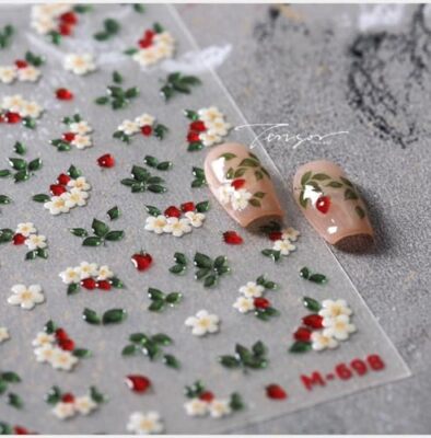 5D Embossed Flower Nail Art Stickers Green Leaf AMIN Stickers Amin Stickers-1
