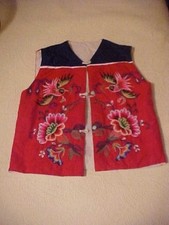 HAND MADE ORIENTAL VEST; RED and BLUE, BIRDS, FLOWERS AND PANDAS