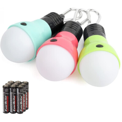 EverBrite 3-Pack Camping Lights 3 Lighting Mode Portable LED Bulbs w/3 Batteries