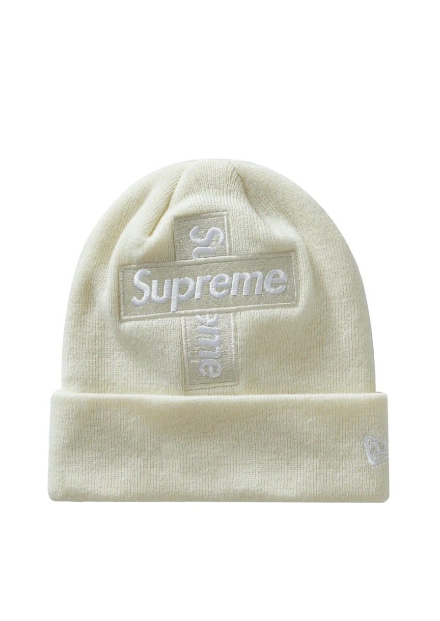 Boîte croisée Supreme New Era logo Beanie naturelle