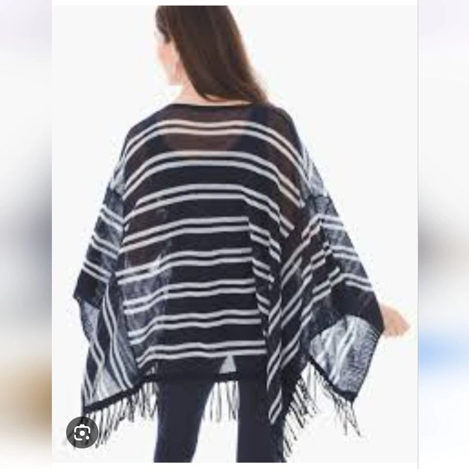 Zenergy By Chico's Rebekah Fringe Stripe Poncho - Image 3 of 4