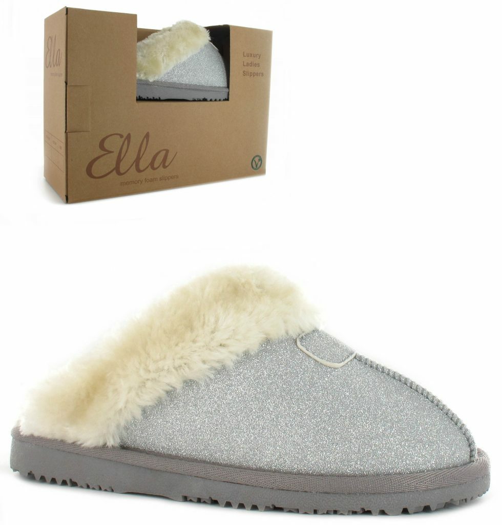 PANTOFOLA D’ORO Ella Ciabatte Donna Mules Ella Vegan Memory Foam Scintillanti Accoglienti Calde Pantofole