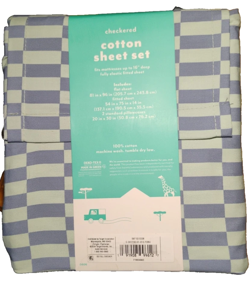 Juego completo de sábanas a cuadros Pillowfort azul pastel/verde 4 piezas nuevo en paquete, 100 % algodón Foto 4 de 4