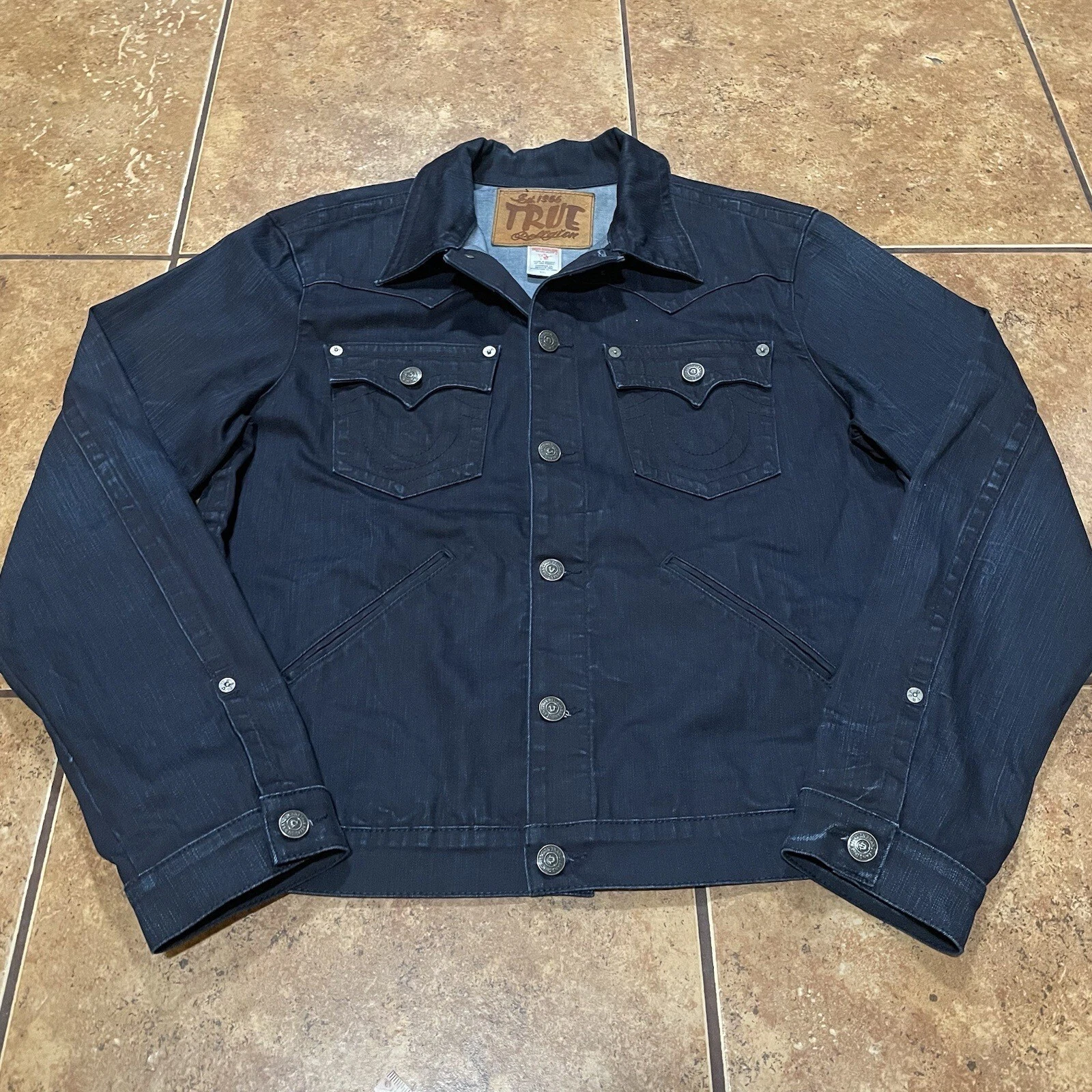 True Religion Jeans Denim JOHNNY Veste XXL Bleu Trucker Supreme Rider Mac9020EL