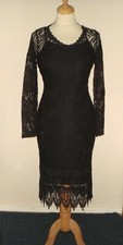 SHEZ BLACK STRETCH LACE SCALLOPED HEM PENCIL WIGGLE COCKTAIL DRESS 10/12