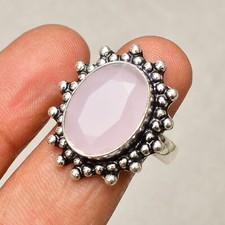 Rose Chalcedony Gemstone Handmade 925 Sterling Silver Jewelry Ring Size 9