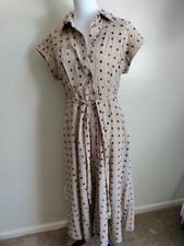 Nina Leonard Womens Button Down Long Dress Small Tan/Multicolor Collar Dress