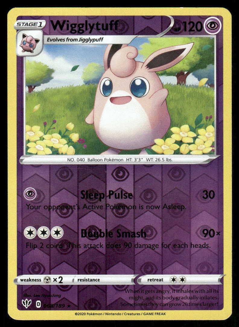 POKEMON WIGGLYTUFF DARKNESS ABLAZE 068/189 REVERSE HOLO R NM/M