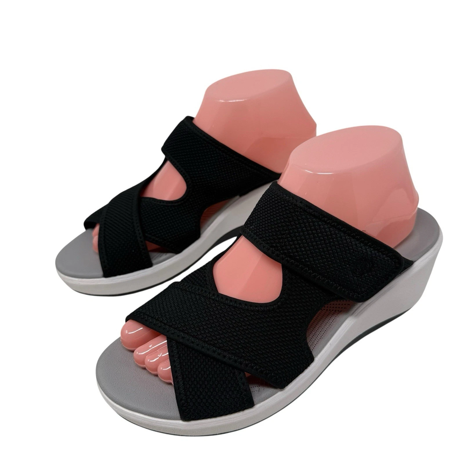 Cloudsteppers By Clarks donna taglia 8 5 M Cali Reef sandalo scarpa con zeppa nero nuovo