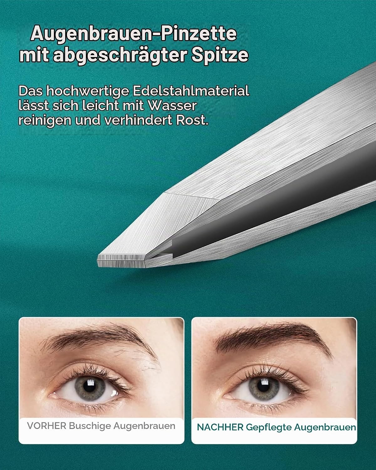 Präzisionspinzette für Gesichtsbehaarung und Augenbrauen, deutscher Stahl, gold – Bild 6