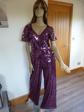 Stunning Purple Sequinned Catsuit Size 10 Monsoon Ladies  Partywear