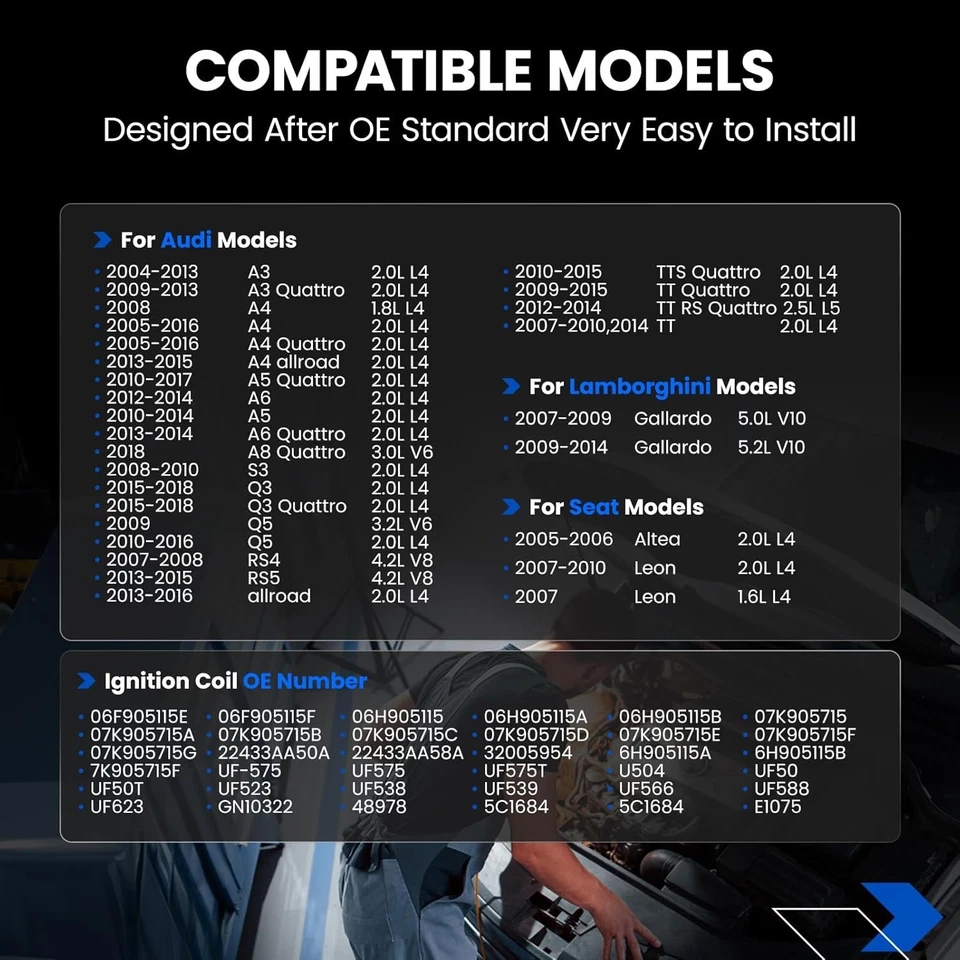 Paquete de 4 bobinas de encendido UF575 compatibles con Audi A3/A4/A5/A6/Q3/Q5/allroad/TT/TT Foto 4 de 4
