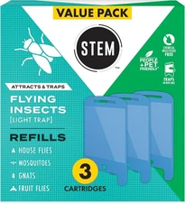 STEM Insect Light Trap Refill Cartridges, Indoor Fruit Fly Trap, White 