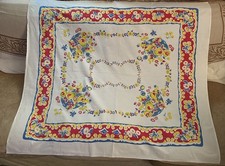 Vintage Tablecloth 47X41 Small Table Flower Fruit Baskets Cottagecore Farmhouse