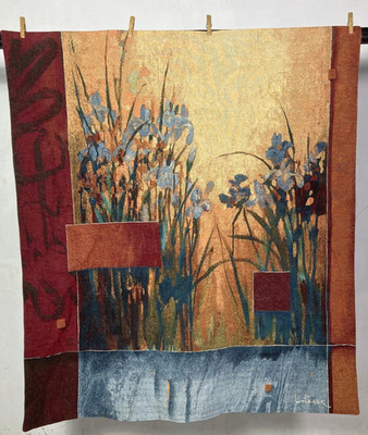 Vintage Französische Schöne Iris Sonnenaufgang Szene Wandbehang Wandteppich 130x113 cm