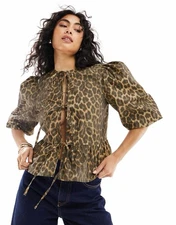 ASOS Brown Animal leopard Print Blouse top jacket Size medium 12 14 BNWT NEW