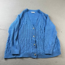 Woman Within Sweater Womens 1X 22/24 Blue V Neck Long Sleeves Button Up Cardigan