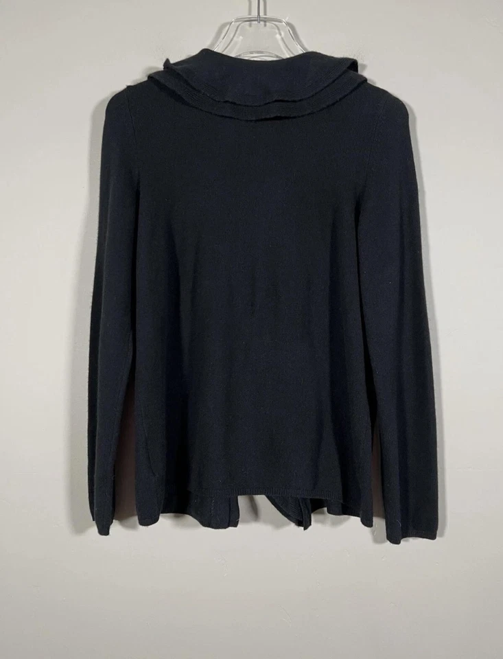 Cárdigan C by Bloomingdale's Suéter Mujer Grande Negro Lana Cachemira Volantes Foto 2 de 4