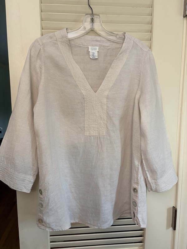 Sigrid Olsen Linen Pullover Tunic Style Blouse Button Sides Size Small