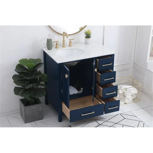 Elegant Decor Irene 32" Solid Wood and Stone Single Bathroom Vanity in Blue - Picture 8 of 8