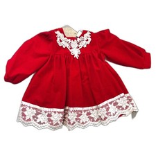 JoLene Vintage Baby Girl's dress Holiday Christmas Red Velvet Lace Trim Sz 18m