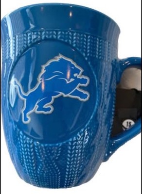 Detroit Lions NFL 16oz Blue Ceramic Coffee Mug Cup Blue Inside & Logo Light New!