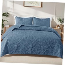 Quilt Set Oversized King Size with 2 Pillow Cal King 112"x104" Grayish Blue