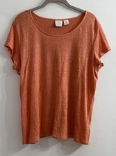 Womens Halston XL Orange 100% Linen Short Sleeve Top Cross Back Minimalist