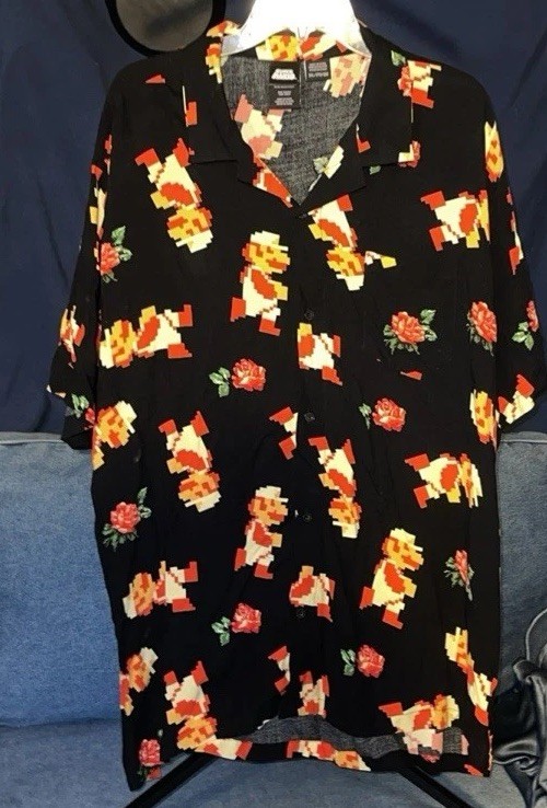 Super Mario Bros Pixel Art Floral Button Up Hawaiian Shirt 3X