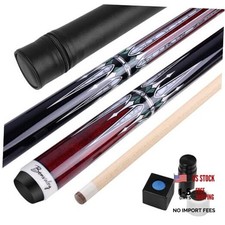 Pool Cue Kit - Stained Maple 58 Inch Pool Stick with Hard Case and Red 20oz