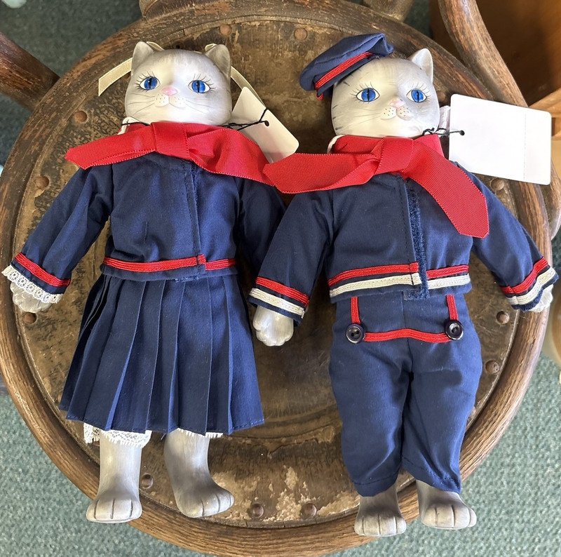 Vintage 1986 Bertha Roger’s ADORABLE Boy and Girl Sailor Cat dolls.  